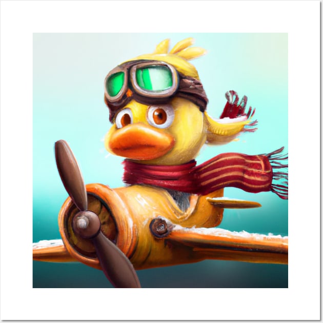 Yellow Duck flying an Airplane Wall Art by yellowveggiez